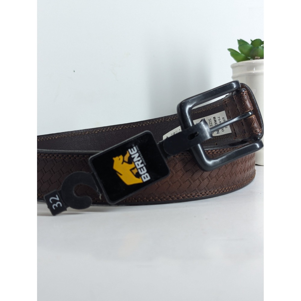 Berne Mens Basketweave Embossed Leather Work Belt Brown Size 32 7540500 NWT - Picture 6 of 7